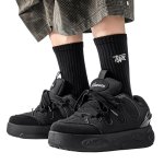 画像4: Unisex Chunky-Sole Lace-Up Leather Sneakers  ユニセックスチャンキーソールレザーレースアップスニーカーシューズ (4)