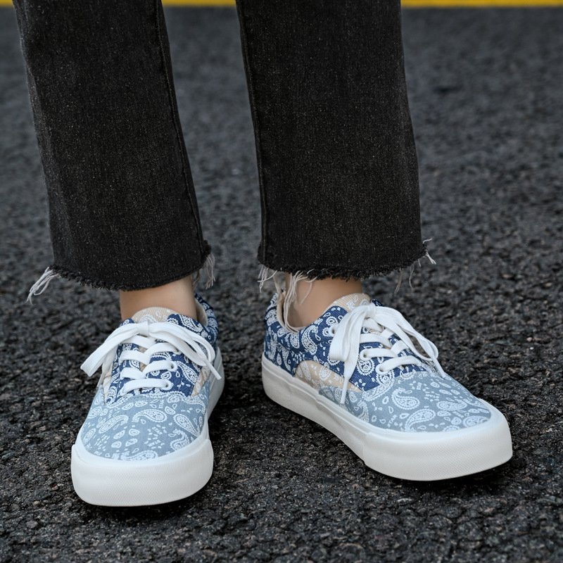 画像7: Unisex Paisley Print Color-Block Canvas Lace-up Sneakers ユニセックス ユニセックスペイズリー柄カラーブロックキャンバスレースアップスニーカーシューズ (7)