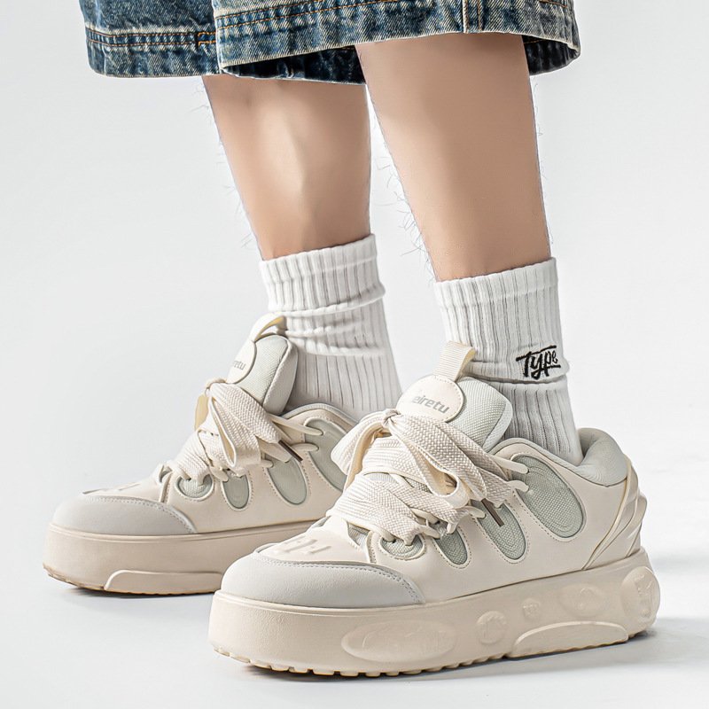 画像5: Unisex Chunky-Sole Lace-Up Leather Sneakers  ユニセックスチャンキーソールレザーレースアップスニーカーシューズ (5)