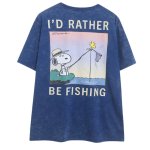 画像2:  Unisex Snoopy Fishing Vintage Style T-shirt ユニセックス男女兼用 スヌーピーフィッシングヴィンテージスタイルプリント半袖Tシャツ　 (2)