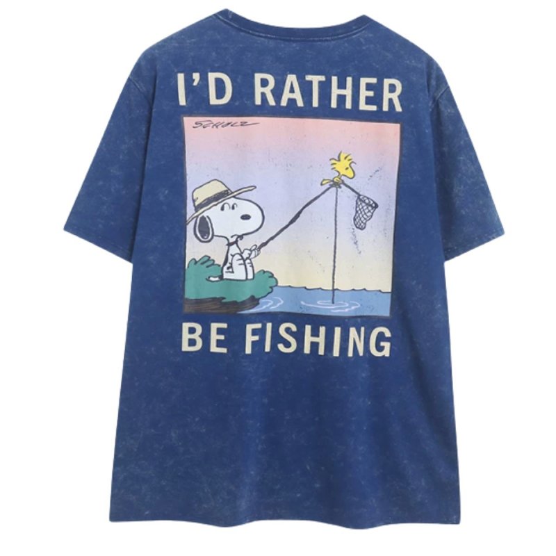 画像2:  Unisex Snoopy Fishing Vintage Style T-shirt ユニセックス男女兼用 スヌーピーフィッシングヴィンテージスタイルプリント半袖Tシャツ　 (2)