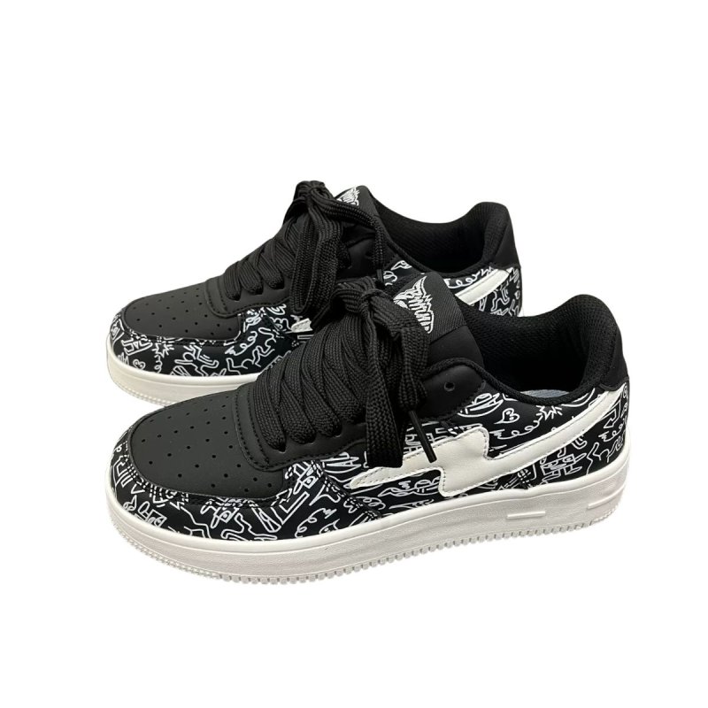 画像7: Unisex  Keith Haring & Lightning Bolt Leather Lace-Up Sneakers　ユニセックス男女兼用 スキースへリング&ライトニングレザーレースアップスニーカーシューズ (7)