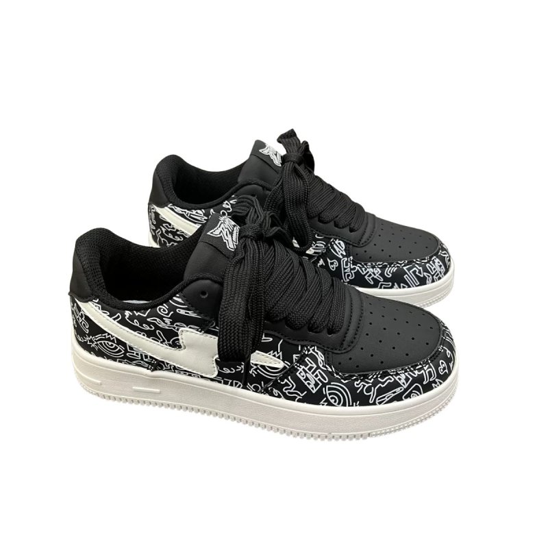 画像4: Unisex  Keith Haring & Lightning Bolt Leather Lace-Up Sneakers　ユニセックス男女兼用 スキースへリング&ライトニングレザーレースアップスニーカーシューズ (4)