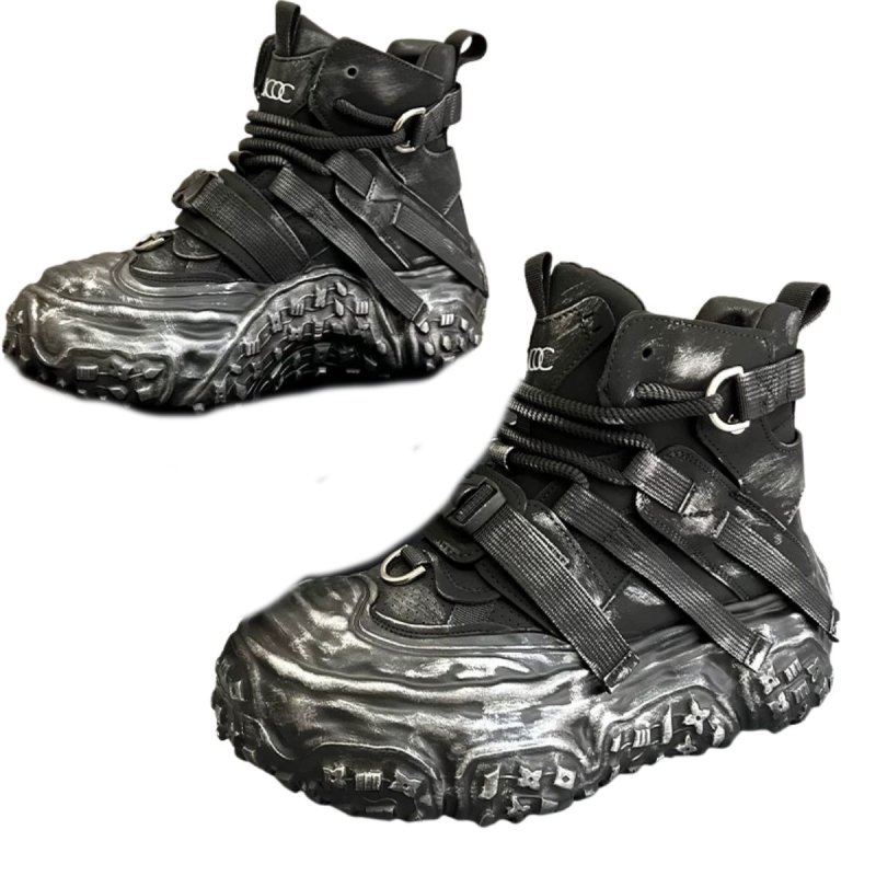 画像5: Men's high-top work boots with thick chunky soles High Top Sneakers  ハイカットチャンキーソール厚底ブーツ スニーカーワークブーツ  (5)