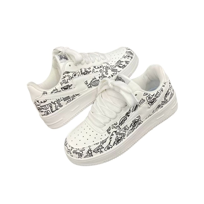 画像6: Unisex  Keith Haring & Lightning Bolt Leather Lace-Up Sneakers　ユニセックス男女兼用 スキースへリング&ライトニングレザーレースアップスニーカーシューズ (6)