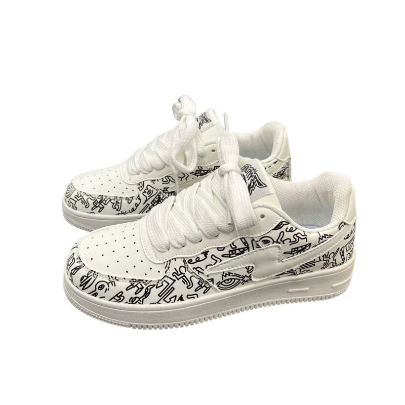 画像1: Unisex  Keith Haring & Lightning Bolt Leather Lace-Up Sneakers　ユニセックス男女兼用 スキースへリング&ライトニングレザーレースアップスニーカーシューズ (1)