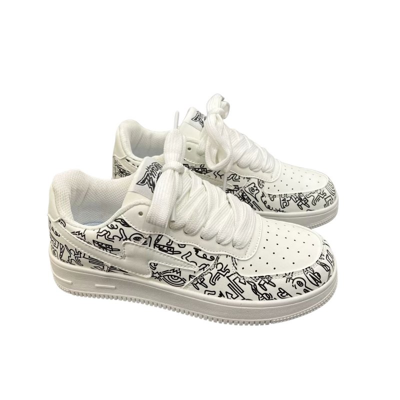 画像3: Unisex  Keith Haring & Lightning Bolt Leather Lace-Up Sneakers　ユニセックス男女兼用 スキースへリング&ライトニングレザーレースアップスニーカーシューズ (3)