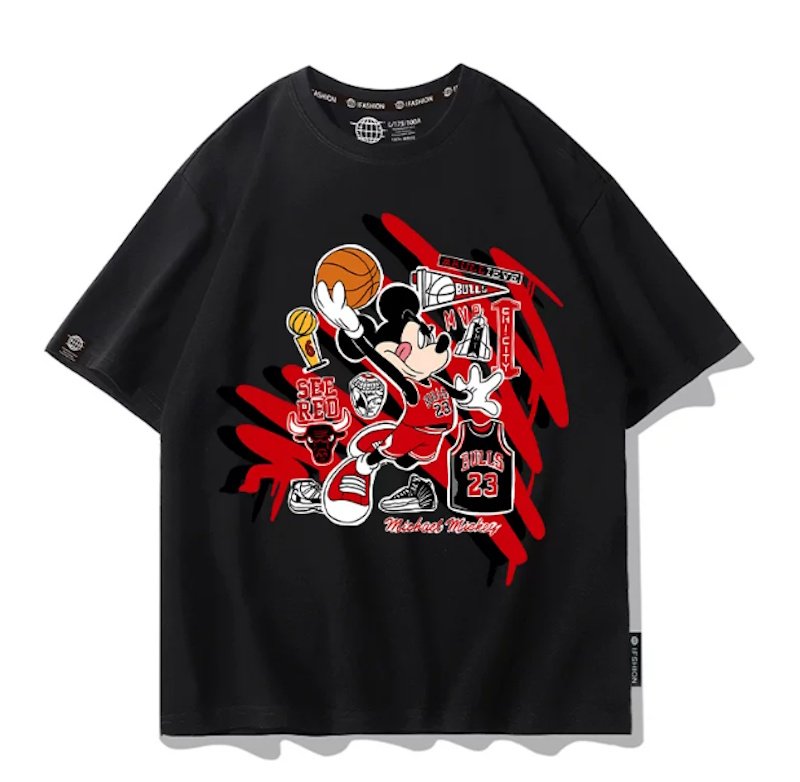 画像1: Unisx Mickey & Donald Duck Basketball Dunk Print T-Shirt & Shorts男女兼用 ユニセックスミッキー&ドナルドダッグ バスケットボールダンクプリントTシャツ&ハーフパンツ (1)