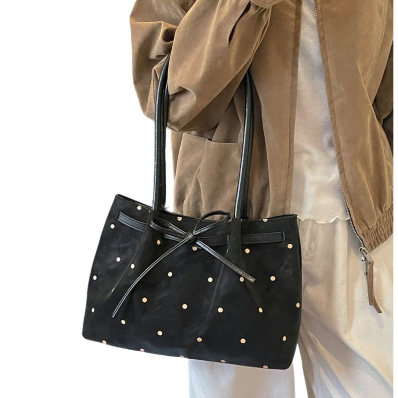 画像6: Polka-dot suede tote/shoulder/underarm bag ユニセックス男女兼用 ドット水玉スウェードトートショルダークロスボディーバッグ (6)