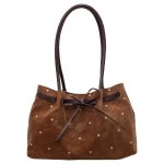 画像2: Polka-dot suede tote/shoulder/underarm bag ユニセックス男女兼用 ドット水玉スウェードトートショルダークロスボディーバッグ (2)