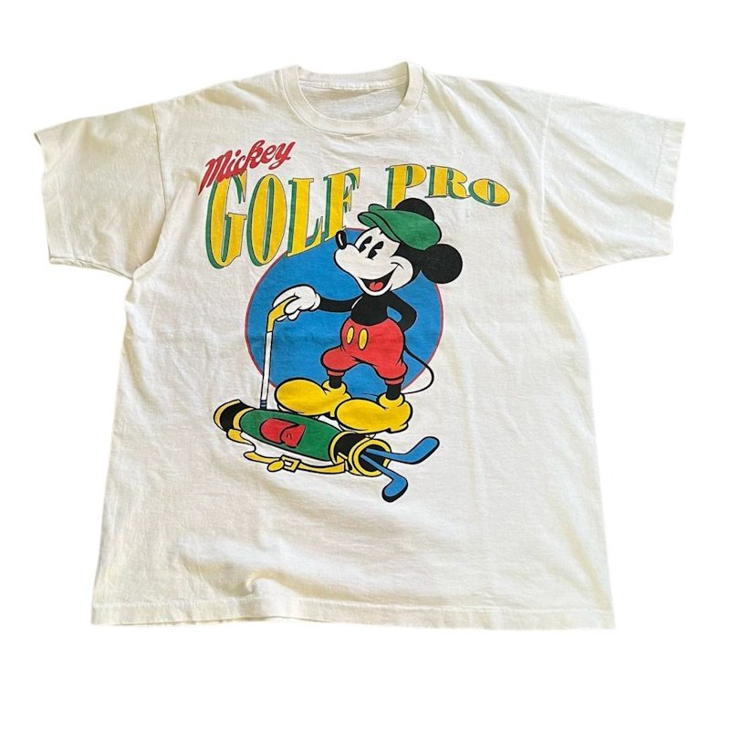 画像1: Unisx Mickey Mouse Golfer Print Vintage-Style T-Shirt 男女兼用 ユニセックスミッキーマウスゴルファーヴィンテージスタイルｔシャツ (1)