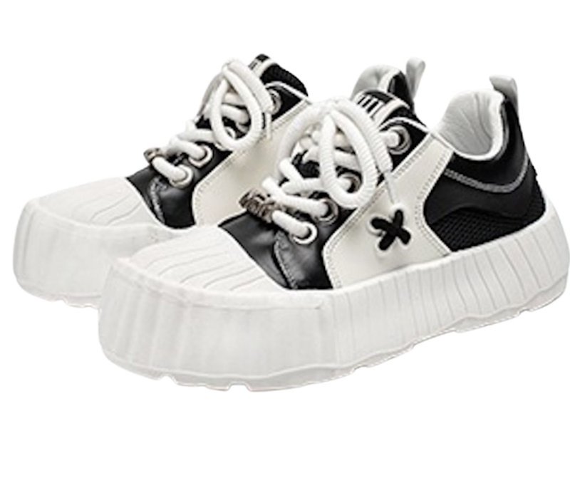 画像1: Unisex Thick-soled high-top sneakers with oversized toe caps and "melting" lace-up detailing.　ユニセックス男女兼用厚底ビッグヘッドハイカットメルティングレースアップスニーカーシューズ  (1)