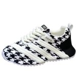 画像1: Unisex Lightweight Soft-Sole Houndstooth Lace-Up Sneakers ユニセックス男女兼用軽量千鳥格子レースアップスニーカーシューズ  (1)