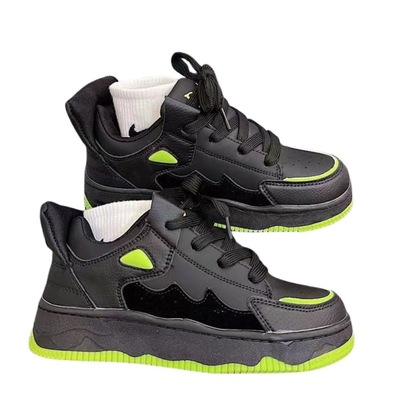 画像3: Unisex Basic Leather Platform Lace-Up Sneakers  ユニセックス男女兼用ベーシック厚底レザーレースアップスニーカーシューズ  (3)