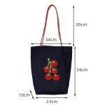 画像2: Reversible Denim & Check Tomato Embroidery Tote Shoulder Shopping Bag　ユニセックス男女兼用 デニム＆チェックリバーシブルトマト刺繍  トートショルダーショッピングエコバッグ (2)