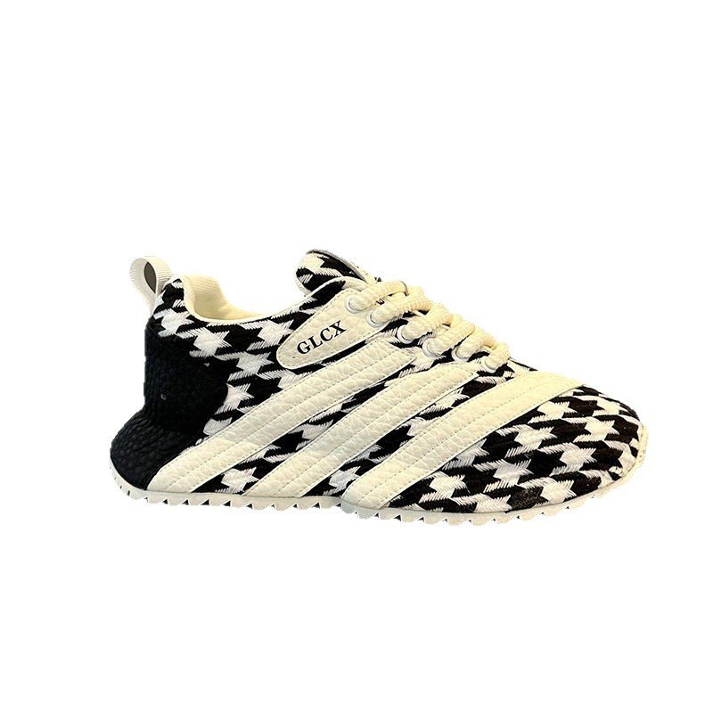 画像4: Unisex Lightweight Soft-Sole Houndstooth Lace-Up Sneakers ユニセックス男女兼用軽量千鳥格子レースアップスニーカーシューズ  (4)