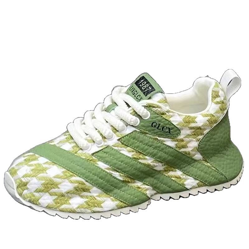 画像2: Unisex Lightweight Soft-Sole Houndstooth Lace-Up Sneakers ユニセックス男女兼用軽量千鳥格子レースアップスニーカーシューズ  (2)
