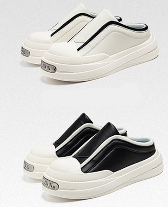 画像4: Unisex Two-tone leather platform half-sneaker sandals ユニセックス男女兼用厚底レザーハーフスニーカーサンダルシューズ  (4)