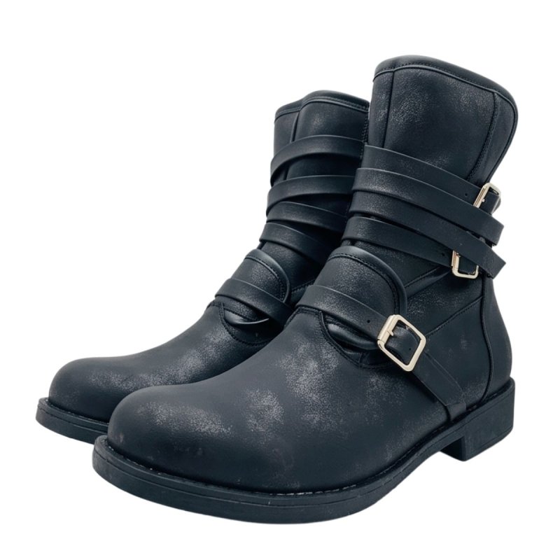 画像1: Men's Eco Suede leather round head belt buckle side zipper thick heel casual men's boots Martin boots ユニセックス 男女兼用 スウェード バックル サイド ジッパーヒール レザーブーツ マーティンブーツ (1)