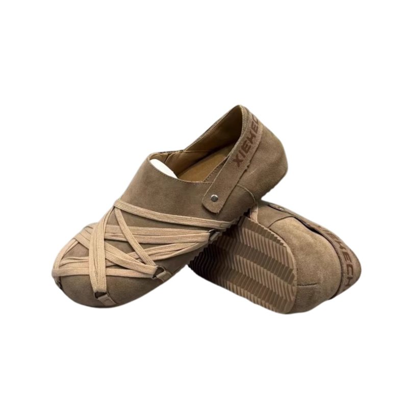 画像2: Mens Unisex Lightweight Suede Lace-Up Detail Slip-Onsshoes  軽量スウェードレースアップ模様スリッポンローファー シューズ (2)