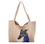 画像1: Doberman Embroidered Knit Large-Capacity Tote & Shoulder Bag　ユニセックス男女兼用ドーベルマン 刺繍ニットラージキャパシティー  トートショルダーショッピングエコバッグ (1)