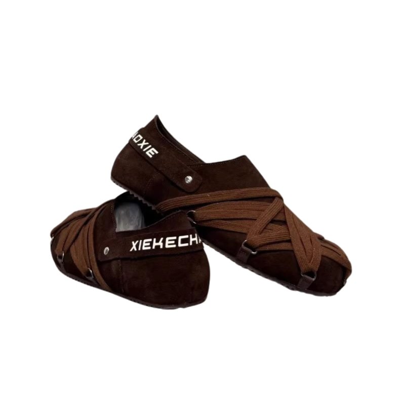 画像3: Mens Unisex Lightweight Suede Lace-Up Detail Slip-Onsshoes  軽量スウェードレースアップ模様スリッポンローファー シューズ (3)