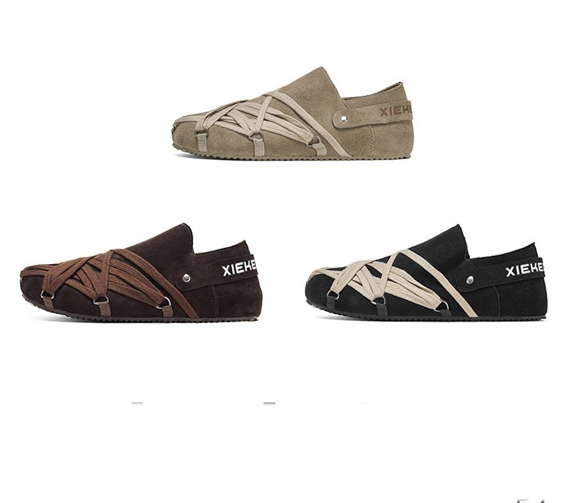 画像6: Mens Unisex Lightweight Suede Lace-Up Detail Slip-Onsshoes  軽量スウェードレースアップ模様スリッポンローファー シューズ (6)