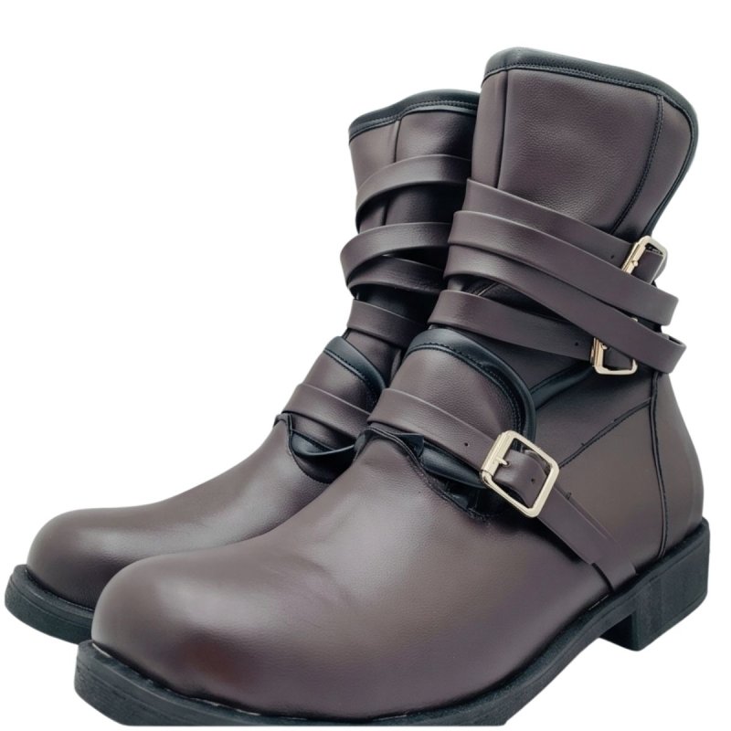 画像3: Men's Eco Suede leather round head belt buckle side zipper thick heel casual men's boots Martin boots ユニセックス 男女兼用 スウェード バックル サイド ジッパーヒール レザーブーツ マーティンブーツ (3)