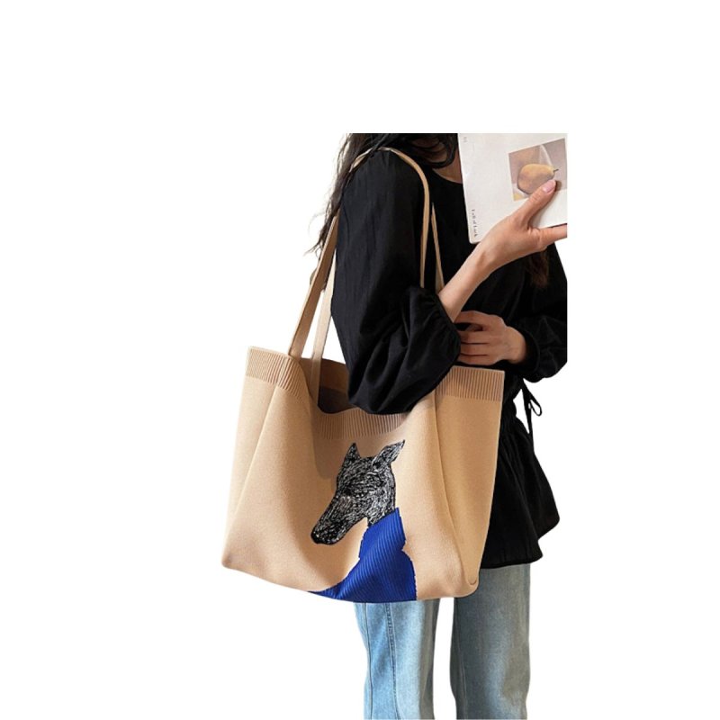 画像11: Doberman Embroidered Knit Large-Capacity Tote & Shoulder Bag　ユニセックス男女兼用ドーベルマン 刺繍ニットラージキャパシティー  トートショルダーショッピングエコバッグ (11)