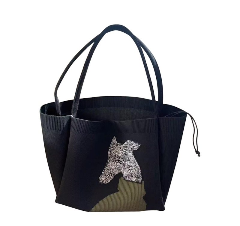 画像7: Doberman Embroidered Knit Large-Capacity Tote & Shoulder Bag　ユニセックス男女兼用ドーベルマン 刺繍ニットラージキャパシティー  トートショルダーショッピングエコバッグ (7)