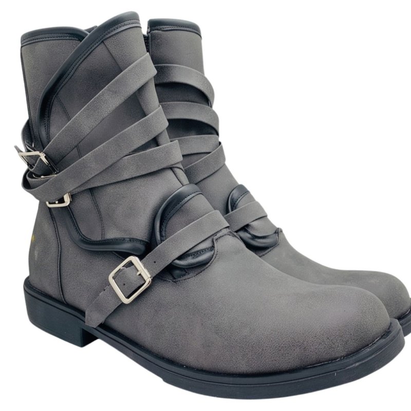 画像2: Men's Eco Suede leather round head belt buckle side zipper thick heel casual men's boots Martin boots ユニセックス 男女兼用 スウェード バックル サイド ジッパーヒール レザーブーツ マーティンブーツ (2)