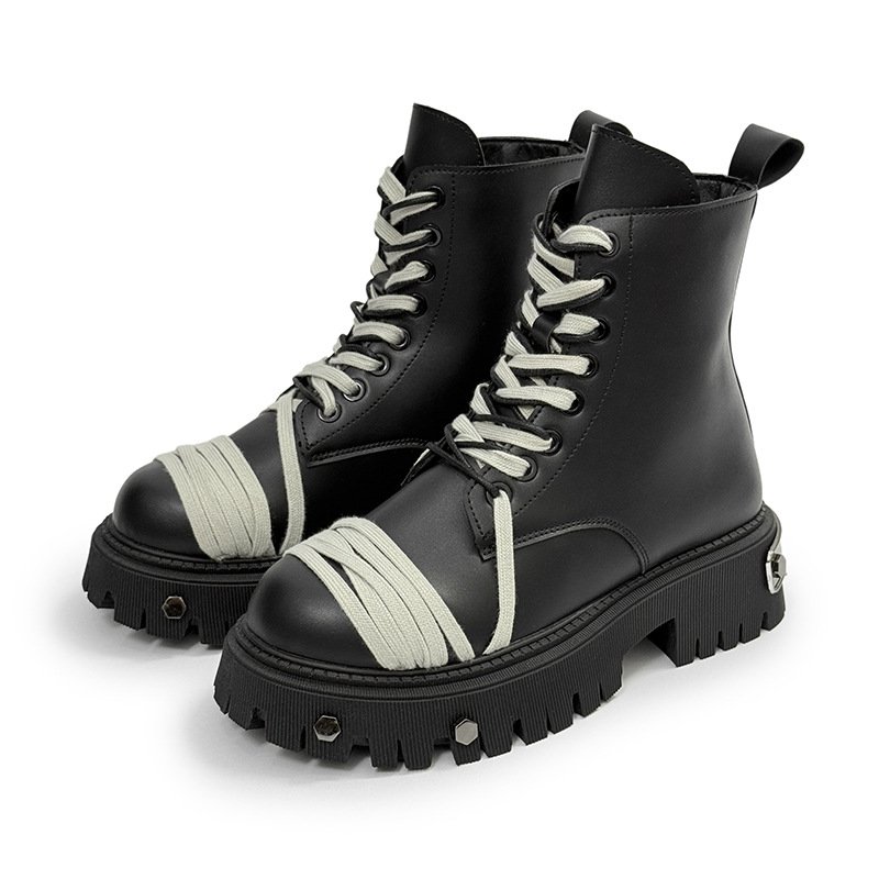 画像3: High-top leather lace-up British biker boots　男女兼用ユニセックスハイカットレザーレースアップブリティッシュバイカーブーツ (3)