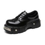 画像1:  Unisex Metal-Accented Chunky-Sole Leather Lace-Up British-Style Derby Loafers　 男女兼用メタルプラットフォームレザー レースアップダービーローファーシューズ (1)