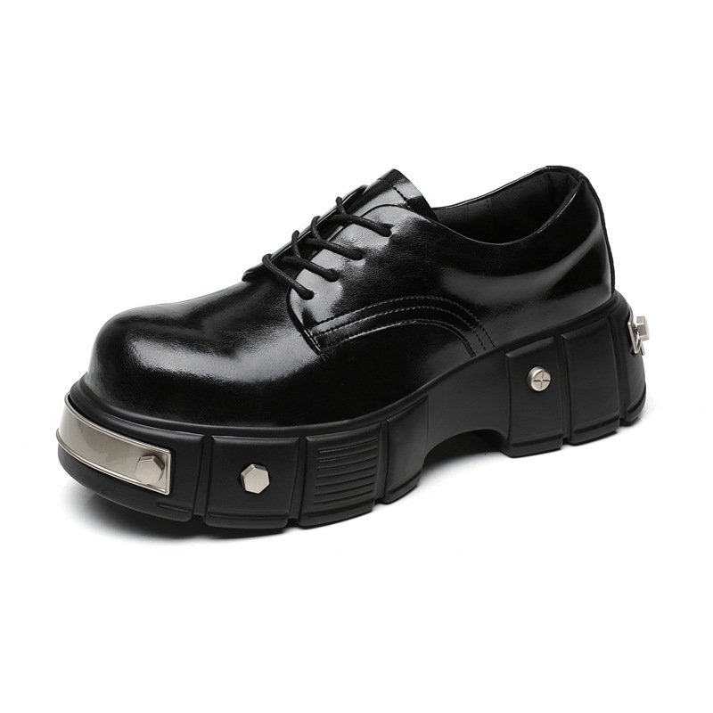 画像1:  Unisex Metal-Accented Chunky-Sole Leather Lace-Up British-Style Derby Loafers　 男女兼用メタルプラットフォームレザー レースアップダービーローファーシューズ (1)