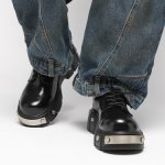 画像4:  Unisex Metal-Accented Chunky-Sole Leather Lace-Up British-Style Derby Loafers　 男女兼用メタルプラットフォームレザー レースアップダービーローファーシューズ (4)