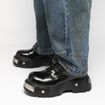 画像3:  Unisex Metal-Accented Chunky-Sole Leather Lace-Up British-Style Derby Loafers　 男女兼用メタルプラットフォームレザー レースアップダービーローファーシューズ (3)