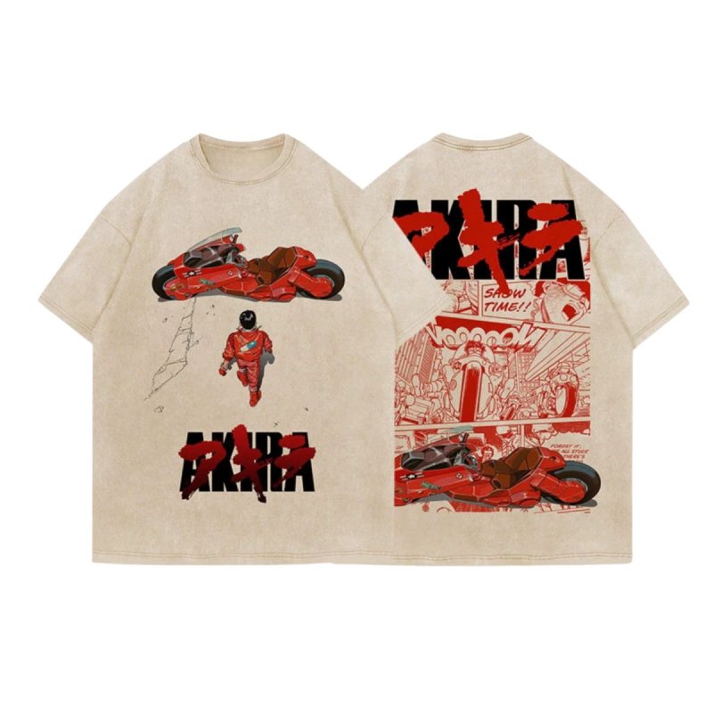 画像1: Unisex Vintage Design AKIRA Print T-shirt  男女兼用 ユニセックス ヴィンテージ風 古着風 デザイン アキラ Tシャツ ウォッシュ加工 (1)