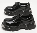 画像2:  Unisex Metal-Accented Chunky-Sole Leather Lace-Up British-Style Derby Loafers　 男女兼用メタルプラットフォームレザー レースアップダービーローファーシューズ (2)