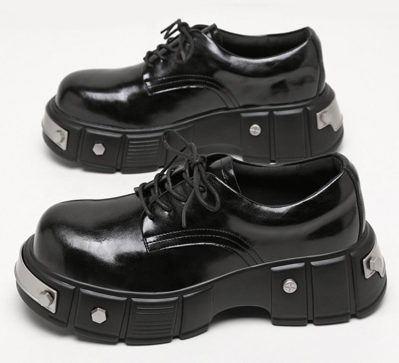 画像2:  Unisex Metal-Accented Chunky-Sole Leather Lace-Up British-Style Derby Loafers　 男女兼用メタルプラットフォームレザー レースアップダービーローファーシューズ (2)