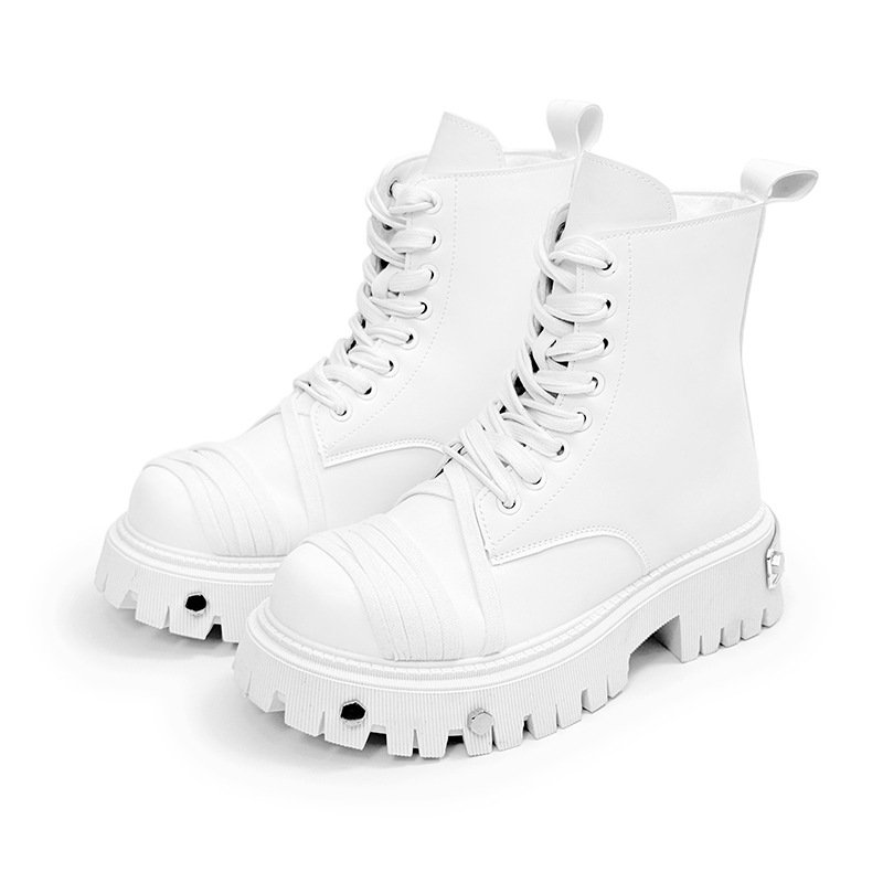 画像4: High-top leather lace-up British biker boots　男女兼用ユニセックスハイカットレザーレースアップブリティッシュバイカーブーツ (4)