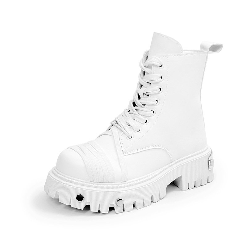 画像2: High-top leather lace-up British biker boots　男女兼用ユニセックスハイカットレザーレースアップブリティッシュバイカーブーツ (2)