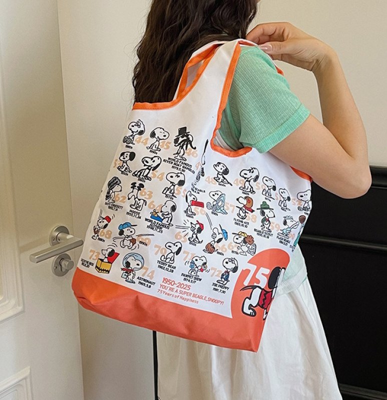 画像3: Snoopy 75th Anniversary Eco-friendly Tote / Shoulder Shopping Bag　ユニセックス男女兼用 スヌーピーアニバーサリートートショルダーショッピングエコバッグ (3)