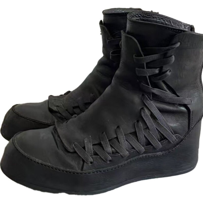 画像5: Side lace-up leather platform boots　男女兼用ユニセックスレザーサイドレースアッププラットフォームブーツ (5)