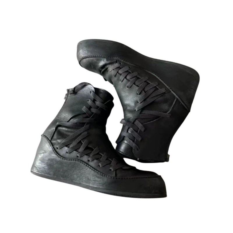 画像4: Side lace-up leather platform boots　男女兼用ユニセックスレザーサイドレースアッププラットフォームブーツ (4)