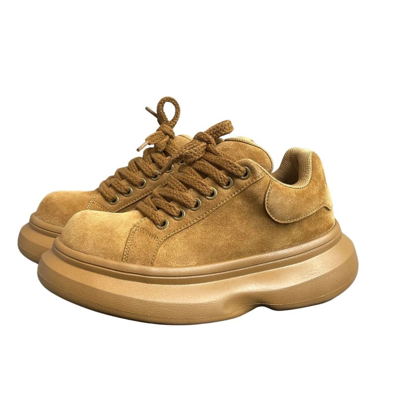 画像1: Unisex Chunky-Sole Leather "Big Head" Lace-Ups Sneakers ユニセックス男女兼用 チャンキーソール厚底レザーレースアップスニーカーシューズ (1)
