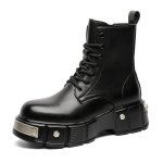 画像1: Metal-soled British-style platform Martin boots　男女兼用ユニセックスレザーメタルソールブリティッシュスタイルレースアッププラットフォームマーティンブーツ (1)