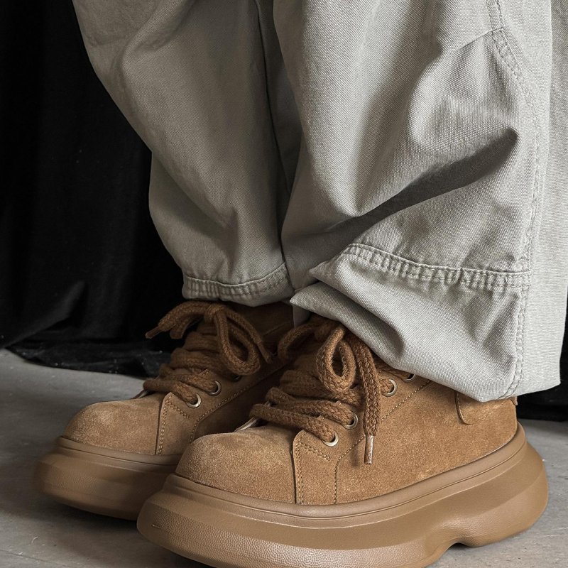 画像5: Unisex Chunky-Sole Leather "Big Head" Lace-Ups Sneakers ユニセックス男女兼用 チャンキーソール厚底レザーレースアップスニーカーシューズ (5)