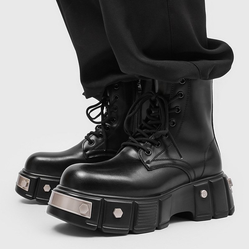 画像4: Metal-soled British-style platform Martin boots　男女兼用ユニセックスレザーメタルソールブリティッシュスタイルレースアッププラットフォームマーティンブーツ (4)