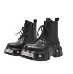 画像2: Metal-soled British-style platform Martin boots　男女兼用ユニセックスレザーメタルソールブリティッシュスタイルレースアッププラットフォームマーティンブーツ (2)