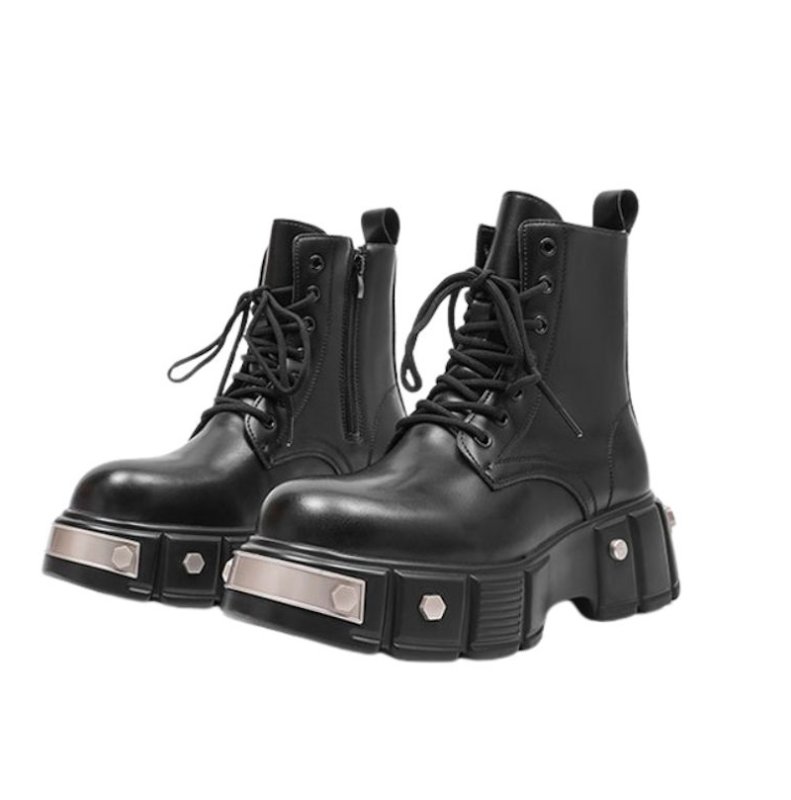 画像2: Metal-soled British-style platform Martin boots　男女兼用ユニセックスレザーメタルソールブリティッシュスタイルレースアッププラットフォームマーティンブーツ (2)